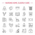 Modern vector line icon of senior and elderly care. Royalty Free Stock Photo