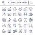 Modern vector line icon of waste sorting, recycling. Garbage collection. Recyclable waste - paper, glass, plastic, metal. Linear Royalty Free Stock Photo