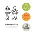 Modern vector line icon of waste sorting, recycling. Garbage collection. Waste sorter, recycler, janitor. Linear pictogram with ed Royalty Free Stock Photo