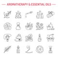 Modern vector line icons of aromatherapy and essential oils.