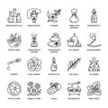Modern vector line icons of aromatherapy and essential oils.