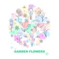 Modern vector line icons with different kind of garden flowers. Royalty Free Stock Photo