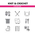 Modern vector line icons set of knitting and crochet elements - yarn, knitting needle, knitting hook, pin and others. Royalty Free Stock Photo