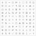 Modern Vector Line Illustration of 100 Simple Line Icons of arrow down, photo, iMac, gallery, tickets