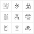 Modern Vector Line Illustration of 9 Simple Line Icons of avatar, avatar, security, avatar, school