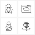 Modern Vector Line Illustration of 4 Simple Line Icons of avatar; ship; weather website; tourism; global