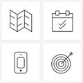 Modern Vector Line Illustration of 4 Simple Line Icons of basic, phone, calendar, check, banking