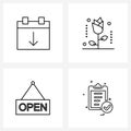 Modern Vector Line Illustration of 4 Simple Line Icons of calendar; shop; arrow down; wedding; clip