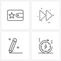 Modern Vector Line Illustration of 4 Simple Line Icons of cash, edit, star, forword,business