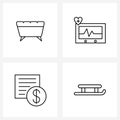 Modern Vector Line Illustration of 4 Simple Line Icons of couch; shopping; ottoman; heart rate; boarding