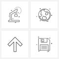 Modern Vector Line Illustration of 4 Simple Line Icons of crane, upload, world, earth, floppy