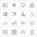 Set of 16 Modern Line Icons of delivery, cargo, file, religion, love