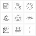 Modern Vector Line Illustration of 9 Simple Line Icons of emote, love, avatar, wedding, power button