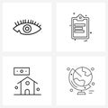 Modern Vector Line Illustration of 4 Simple Line Icons of eye, credit, test, doc, house