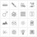 Modern Vector Line Illustration of 16 Simple Line Icons of gents, male, labour, battery, electricity