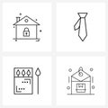Modern Vector Line Illustration of 4 Simple Line Icons of home, heat, locked, formal suiting, kindle