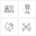 Modern Vector Line Illustration of 4 Simple Line Icons of laptop, love, science, football, valentine`s day