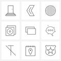 Modern Vector Line Illustration of 9 Simple Line Icons of photo, picture, golf, stationery, disc Royalty Free Stock Photo