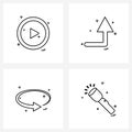 Modern Vector Line Illustration of 4 Simple Line Icons of play, direction, multimedia, arrows, refresh