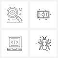 Isolated Symbols Set of 4 Simple Line Icons of search, laptop, seo, sports, web