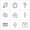 Modern Vector Line Illustration of 9 Simple Line Icons of sms, reset, plumb, refresh, direction