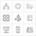 Modern Vector Line Illustration of 9 Simple Line Icons of trophy, design, computer, pattern design, online first aid