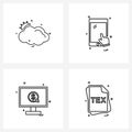 Modern Vector Line Illustration of 4 Simple Line Icons of weather, website, cloud, mobile, file