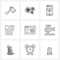 Modern Vector Line Illustration of 9 Simple Line Icons of website, inline, engine, image, smartphone