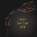 Modern Vector New Year 2018 Typography Champagne Bottle and Glass