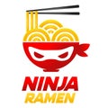 Modern vector simple ninja noodle logo design icon template. Japanese ramen vector illustration for brand, cafe, restaurant, bar.