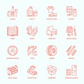 Modern vector thin line icons of waste sorting, recycling. Garbage collection. Recyclable trash - paper, glass, plastic, metal Royalty Free Stock Photo