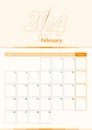 Modern vector vertical calendar sheet for February 2024, planner in English