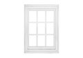 Modern vertical single wing white window with two vertical and two horizontal interior bars Royalty Free Stock Photo
