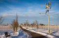 Modern vertical wind turbines and solar panels