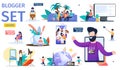 Modern Video Blogger Flat Vector Characters Set