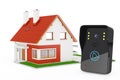 Modern Video Intercom near Modern Cottage House with Red Roof an
