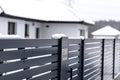 A modern videophone with a letterbox and a wireless card reader, mounted in panel fence in anthracite color, visible wicket, it ra Royalty Free Stock Photo