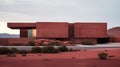 modern view of natural red bricks made house with pool