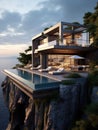 Modern villa on a cliff. Mansion with terrace and pool