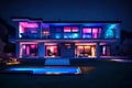 Modern villa with colored led lights at night generated AI Royalty Free Stock Photo