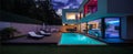 Modern villa with colored led lights at night Royalty Free Stock Photo