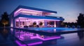 Modern villa with colored led lights at night. Royalty Free Stock Photo