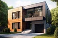 Modern villa exterior, luxury residential house with big windows, generative AI