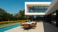 Modern Villa with Infinity Pool and Lush Olive Garden Royalty Free Stock Photo