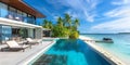 Modern Villa With Large Swimming Pool Next to Ocean Royalty Free Stock Photo