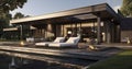 A Modern Villa with Open-Plan Elegance and a Private Terrace Retreat. Generative AI