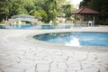 Modern villa outdoor with swimming pool and gazebo Royalty Free Stock Photo