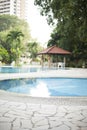 Modern villa outdoor with swimming pool and gazebo Royalty Free Stock Photo