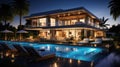 Modern Villa with Pool at Dusk. Generative AI Royalty Free Stock Photo