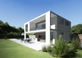 Modern villa with terrace and garden. Royalty Free Stock Photo